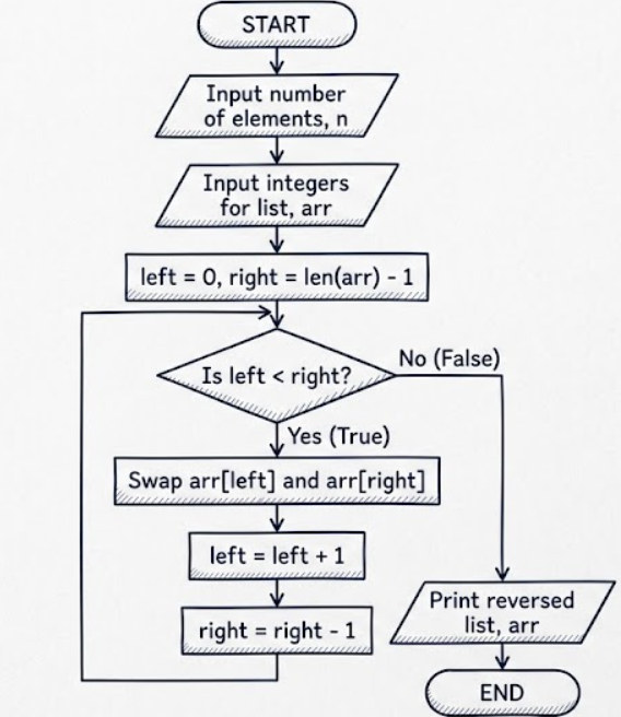 flowchart figure has descriptive alt text with reverse an Array In Place